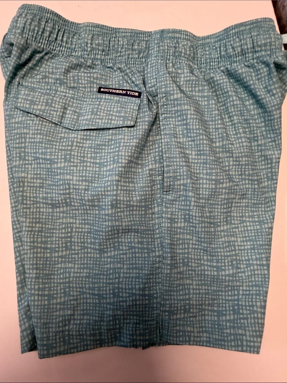 Southern Tide Teal Crisscross Pattern Swim‎ Shorts